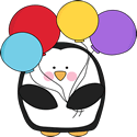 Penguin with Colorful Balloons