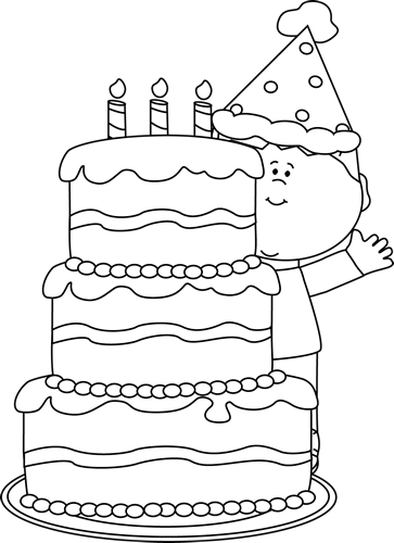 Black and White Boy with Birthday Cake Clip Art - Black ...