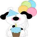 Cute Birthday Dog with a Cupcake and Balloons