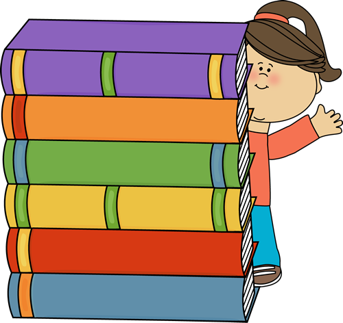 Girl Standing Behind Stack of Big Books