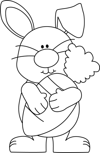 Black and White Bunny with a Giant Carrot Clip Art - Black and White