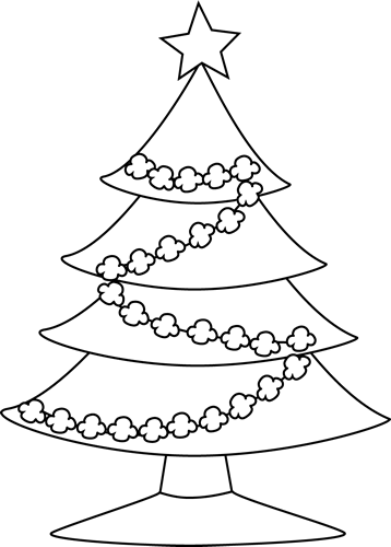 Black and White Popcorn Christmas Tree Clip Art - Black and White Popcorn Christmas Tree Image