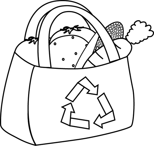Black and White Eco Friendly Grocery Bag Clip Art - Black and White Eco