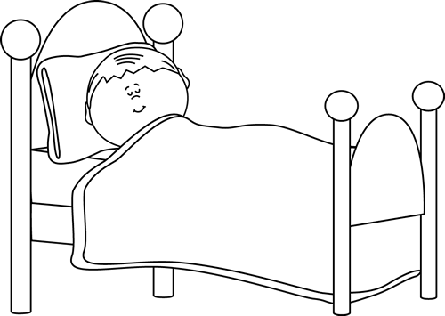 ... Clip Art Image - black and white outline of a child sleeping in a bed