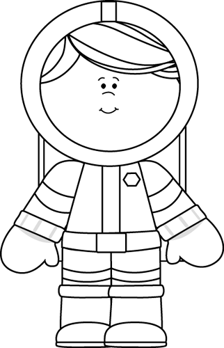 Black and White Girl Astronaut Clip Art - Black and White Girl