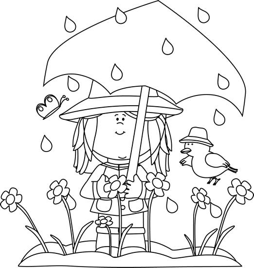 Black and White Spring Showers Clip Art Black and White