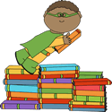 Boy Superhero Flying Over Books