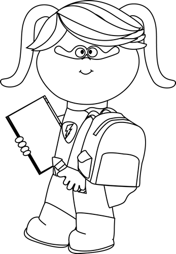 school girl clipart black and white - photo #2