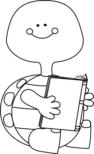 Black and White Turtle Reading a Book Clip Art - Black and ...