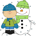 Boy and Snowman in the Snow
