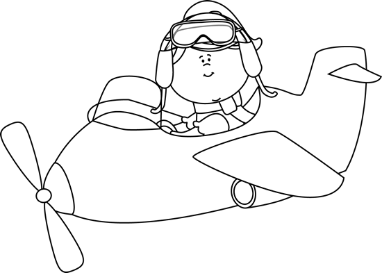 Black and White Little Girl Flying a Plane
