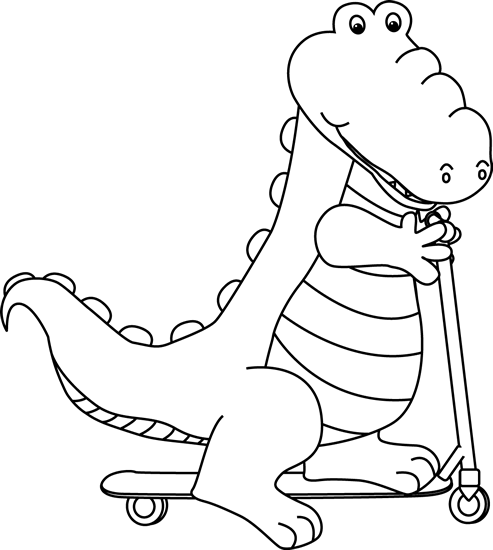 Black and White Alligator Riding a Scooter