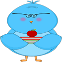Blue Bird Carrying School Books and an Apple