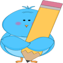 Blue Bird Holding a Pencil
