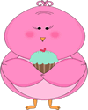 Pink Bird Eating a Cupcake
