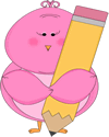 Pink Bird Holding a Pencil