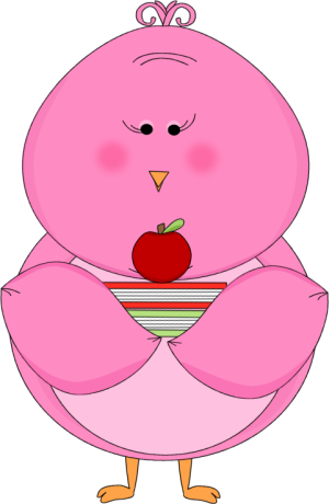 Pink Bird Holding School Books and an Apple