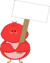 Red Bird Holding a Blank Sign