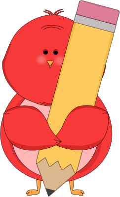 Red Bird Holding a Pencil