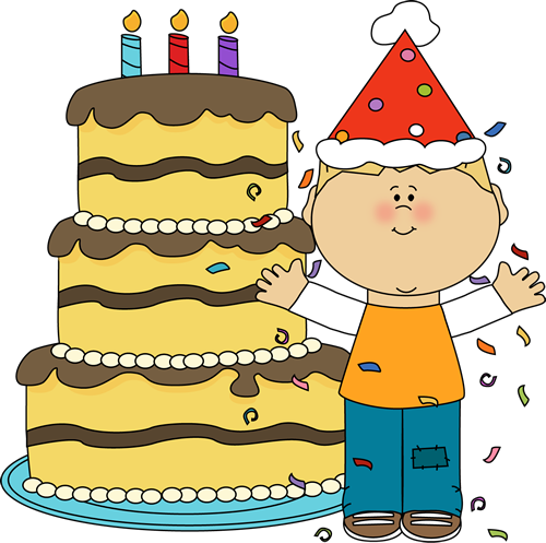 Boy with Birthday Cake and Confetti