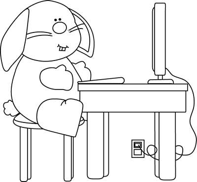 Black and White Bunny Using a Computer