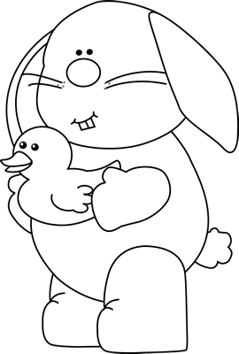 Black and White Bunny with a Duck