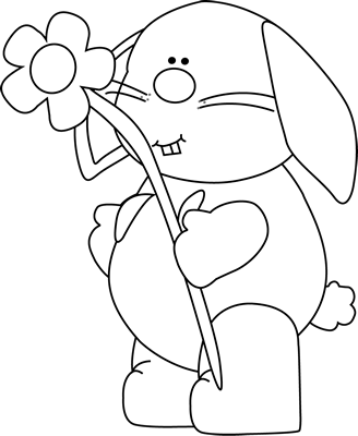 Black and White Bunny with a Flower