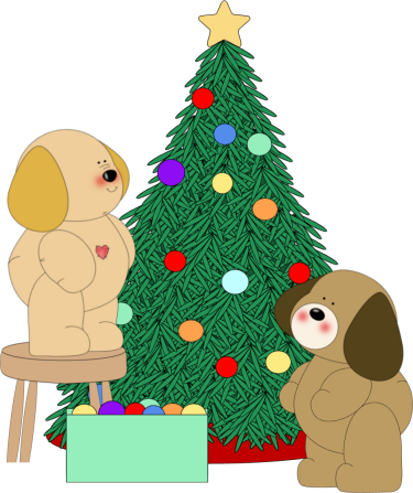 Dogs Decorating Christmas Tree