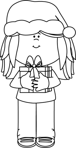 Black and White Black and White Girl with Christmas Gift