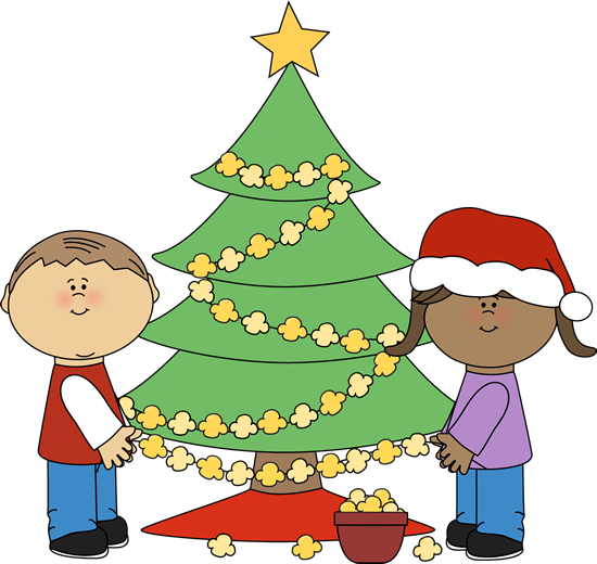Kids Stringing Popcorn on Christmas Tree
