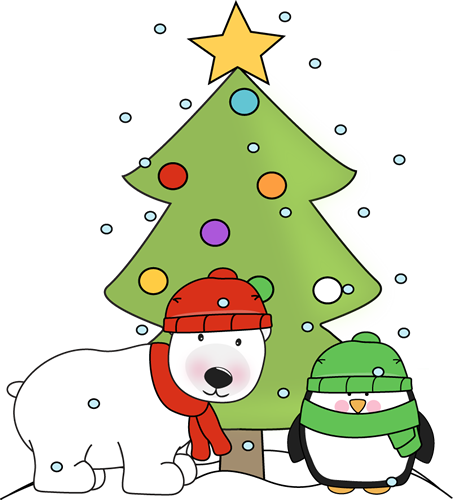Penguin, Polar Bear, and Christmas Tree in the Snow