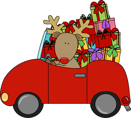 Reindeer Driving a Car Filled with Gifts