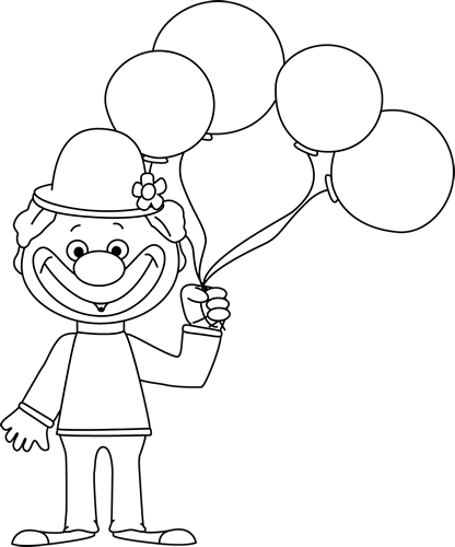 Black and White Clown with Balloons