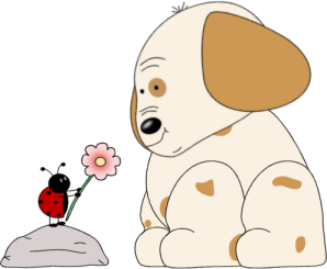Ladybug Giving Flower to Puppy