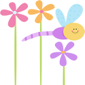 Purple Dragonfly and Flowers
