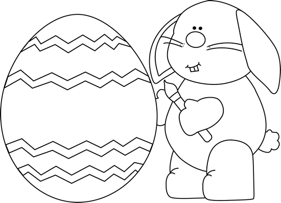 easter bunny with eggs clipart black and white