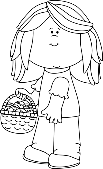 Black and White Girl Holding an Easter Basket