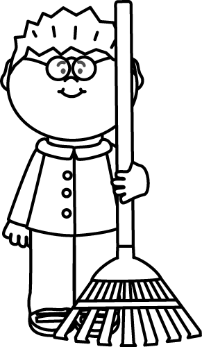 Black and White Boy with a Rake