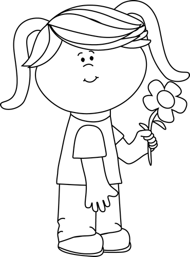 Black and White Girl Holding a Flower