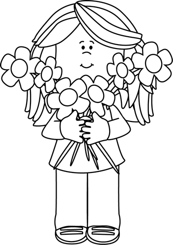 Black and White Girl Holding a Bunch of Flowers