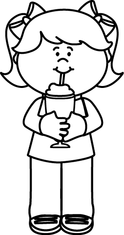 Black and White Girl Drinking a Milkshake Clip Art
