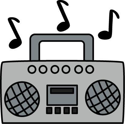 boombox drawing with music notes