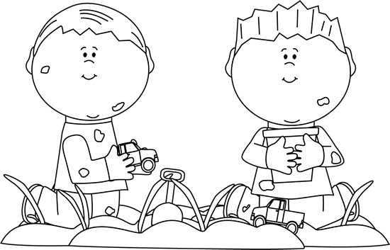 children sharing toys clipart black and white