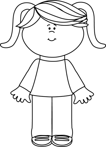 Black and White Cute Little Girl Clip Art - Black and ...