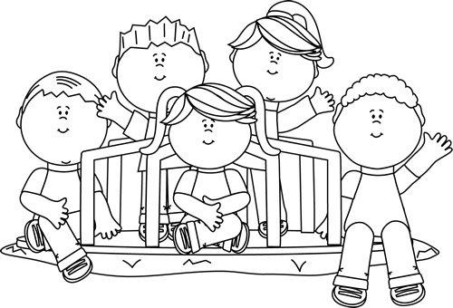 Black and White Kids on a Merry Go Round Clip Art - Black and White