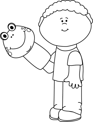 Black and White Little Boy with a Puppet