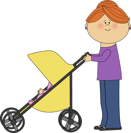 Mom Pushing Baby Stroller