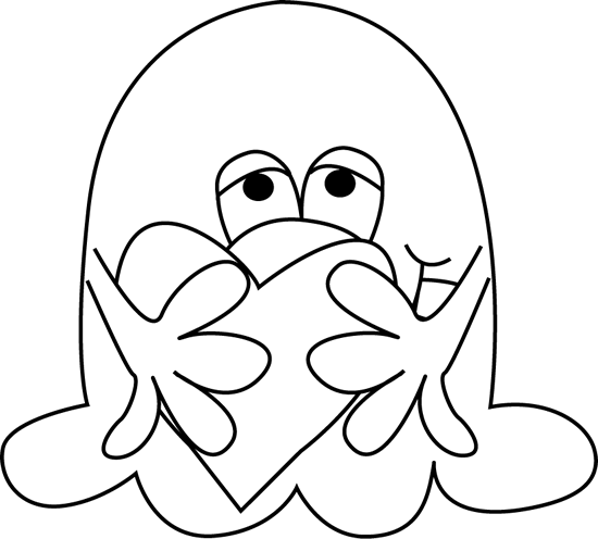 Black and White Black and White Slimy Monster Hugging a Heart