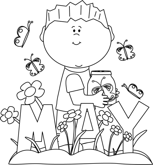 Black and White Month of May Spring Clip Art - Black and ...