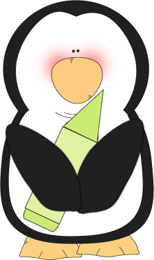 Penguin with a green crayon